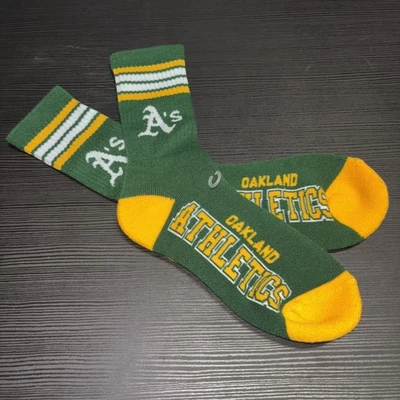 Youth Size OAKLAND ATHLETICS A’s Crew Socks MLB Baseball New Green Yellow - Image 1 of 4