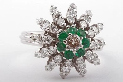 Smaragd Ring 1,57ct Diamant Brillanten 750 Weiß Gold Gr 56 Top! * - Bild 1 von 4