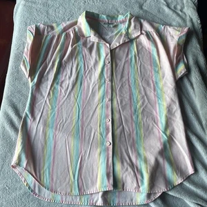 Vintage Pink/yellow /blue Striped Judy Bond Blouse Sz 16 - Picture 1 of 7