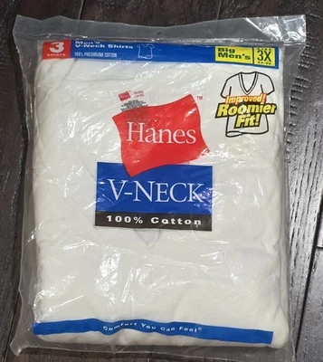 HANES Men's SIZE 3X Big MEN'S V-Neck SHIRTS 3 Pack 100% Cotton 2000 VINTAGE  - Image 1 of 2