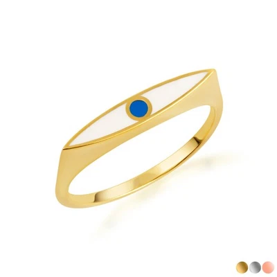 Gold Enamel Evil Eye Marquise Signet Ring (Available in Yellow/Rose/White Gold) - Image 1 of 4