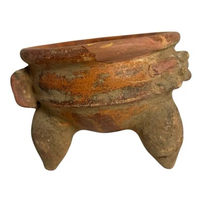 Antique Pre-Columbian Primitive Handmade Terracotta Footed Bowl - Image 1 of 4