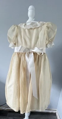 Vintage Handmade Organdy Dress Over Satin and Tulle – Tea-Stained Ivory ~ 3T - Image 1 of 4