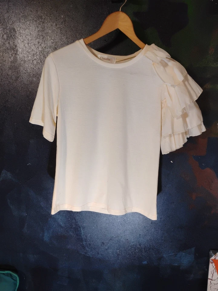 Gymboree Ruffle Trim Tunic Size 2T Vintage 2012 White Cotton Cap sleeve Sku2 - Image 1 of 4