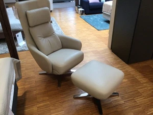 Intertime Jon WeibelWeibel Funktionssessel  + Hocker Leder Rancho Ivory A Ausst - Bild 1 von 6