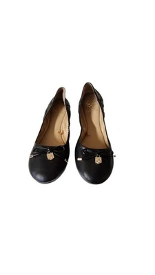 Vince Camuto Ballet Flats Black Leather Bow Silver Charm Flex Comfy-9M/40 - Image 1 of 4