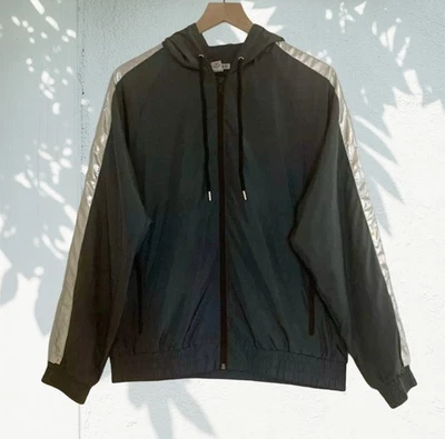 Forever 21 Womens Green Sleeve Stripe Hooded Windbreaker Jacket Size M - Image 1 of 4