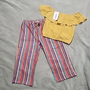 Girls Size 8/9 Summer Outfit/Crop Top - Yellow/Stripe PatPat - Picture 1 of 12
