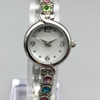 Reloj FMD Cristales Arco Iris Mujer 22mm Tono Plateado Cuadrante MOP Batería Nueva 6.75" Foto 1 de 4