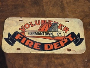 🔥 Vintage Germantown Kentucky Volunteer Fire Dept. Fiberglass License Pla. Sign - Picture 1 of 4
