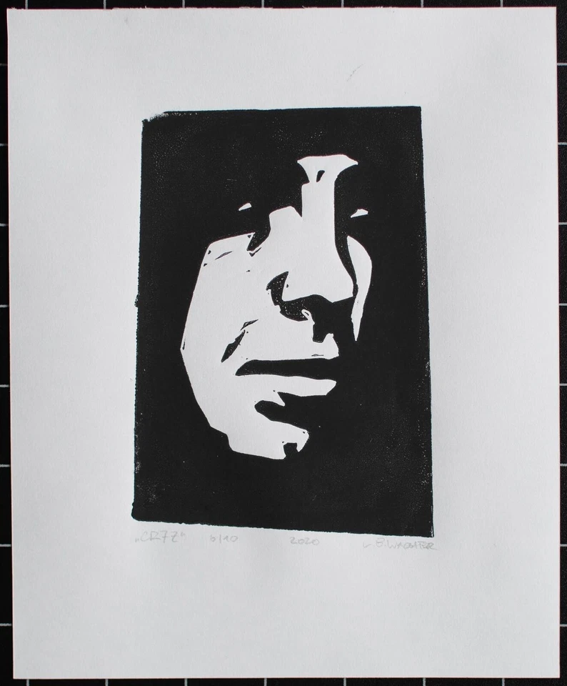 Leonhard Wachter Cr7z Rapper Porträt Contemporary sign Linolschnitt 2020 6/10 - Bild 1 von 2