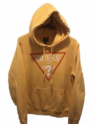 Guess Sudadera con Capucha Pullover Suéter Para Hombre Talla Mediana Amarillo Bolsillos Foto 1 de 4