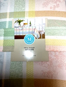 MARTHA STEWART TABLECLOTH PASTEL PLAID YELLOW GREEN 60 X 84 COTTON POLYESTER NIP - Picture 1 of 2