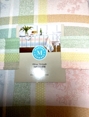 MARTHA STEWART TABLECLOTH PASTEL PLAID YELLOW GREEN 60 X 84 COTTON POLYESTER NIP - Image 1 of 2