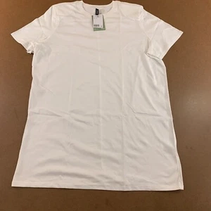 H&M Womens Large Loose Fit White Short Sleeve Shoulder Pad T-Shirt Dress NWT - Picture 1 of 9