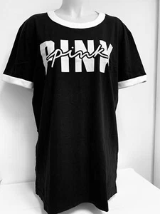 CAMISETA VICTORIA'S SECRET ROSA ALGODÓN MANGA CORTA CAMPUS RINGER NEGRA - Imagen 1 de 2