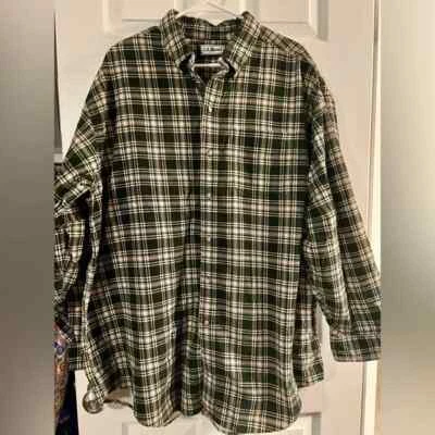 Vintage L.L. Bean вельветовый зеленый и кремовый Tartan клетку фланелевая рубашка размер XL - Изображение 1 из 3