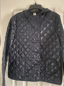 J. Crew Down Fill Quilted Puffer Jacket Women M Black Double-Breasted Hood - Picture 1 of 3
