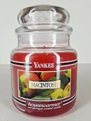 Yankee Candle MACINTOSH Black Band Candle 14.5 oz Apple Used - Image 1 of 4