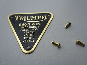 TRIUMPH '650 TWIN' TIMING COVER PATENT PLATE BADGE 70-2909B - Picture 1 of 1