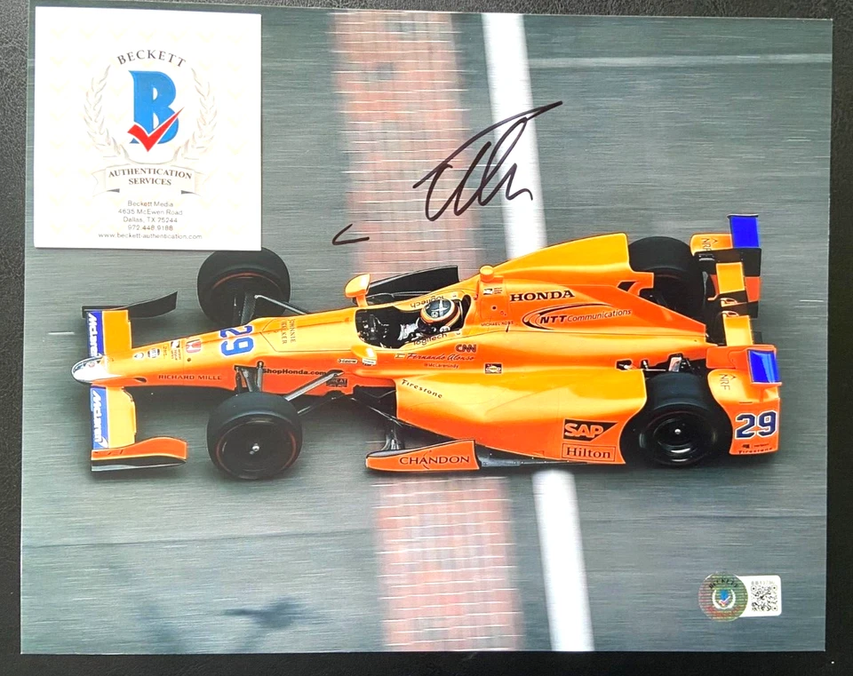 FERNANDO ALONSO SIGNED 8X10 PHOTO 2017 INDY 500 FORMULA 1 MCLAREN F1 CAR BAS I - Image 1 of 1