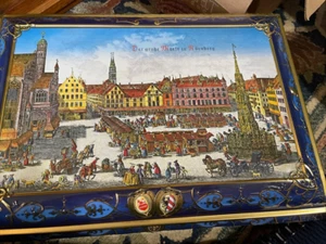 Caja grande de hojalata de colección galletas alemanas Lebkuchen Nurnberg E Otto Schmidt con insertos - Imagen 1 de 6