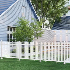 Outdoor 24-36'' Tall Vinyl Picket Fence PVC Panel Yard Garden Home Decor w/ Pole - Picture 1 of 59