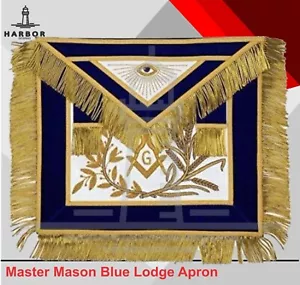 Delantal Masónico Maestro Masón - Terciopelo Azul con Flecos Dorados - Regalia Azul Lodge - Imagen 1 de 3