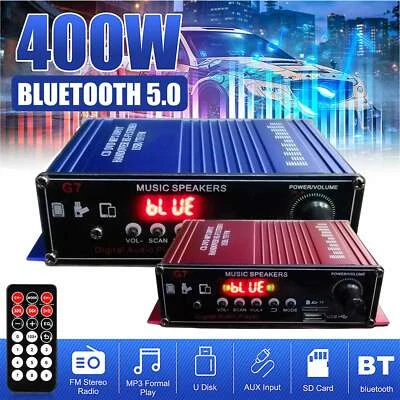 400W 12V 2 Channel Bluetooth Stereo Audio Power Amplifier HiFi Bass Amp Car Home - image 1 of 4