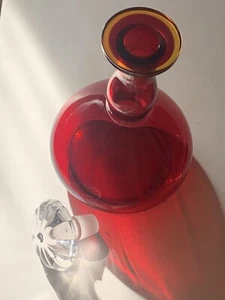 Hand Blown Amberina Wine Decanter Mushroom Stopper-c.19th - Picture 1 of 14