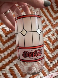 Vintage Coca-Cola Stained Glass Tiffany Style Drinking Glass ~ Frosted ~ 6" Tall - Picture 1 of 9