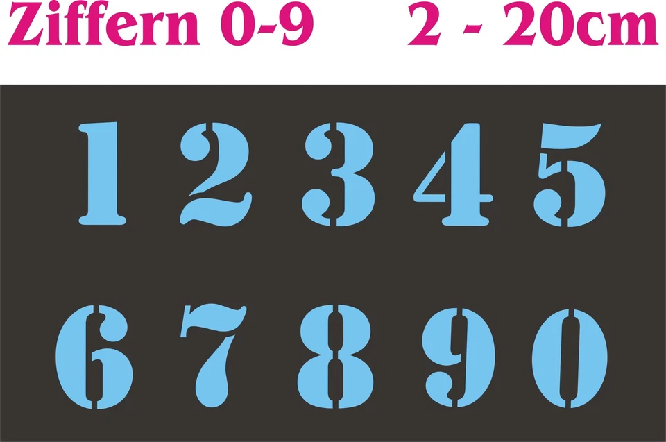 Ziffern0-9 = 2-20cm;Stencilart;Ziffernschablonen;Zahlen;Schriftschablonen;Zahlen - Bild 1 von 1