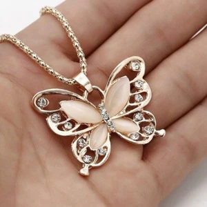 Super Cute Rose Gold, Pink Opal Butterfly Necklace - Picture 1 of 4