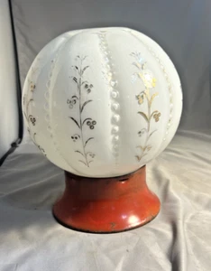 Vintage  Ribbed Milk Glass Ball Shaped Ceiling Light Fixture Flush Mount - Picture 1 of 16