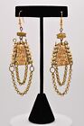 Vintage Beaded Earrings Dangle Chain Antiqued Gold Long Chunky 1980s Binh