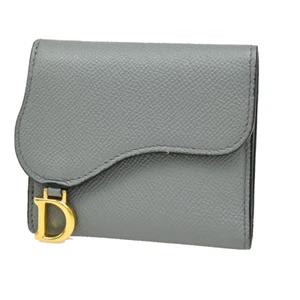 CHRISTIAN DIOR Logo Saddle Trifold Wallet Purse Leather Blue GHW Italy 30FB740 - Picture 1 of 17