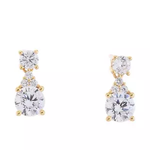 Sterling Silver CZ Drop Earring Women's Gold Silver Plated Push Back Stud EPR119 - Bild 1 von 6