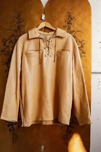 1970s Men's Buckskin Leather Shirt Jacket Zip Side L - Picture 1 of 14