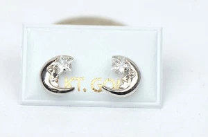 14k Yellow Gold Moon and Star Stud Earrings - Picture 1 of 12
