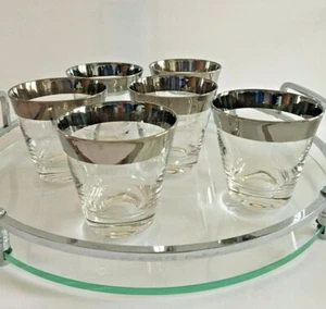 Mid Century Modern Silver Band Tapered 10 oz. Old Fashioned Glasses Set of 6 - Picture 1 of 4