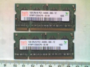 2 x HYNIX HYMP112S64CP6-S6 AB - 2Rx16 PC2-6400S-666-12 DDR2 1GB SODIMM Laptop - Picture 1 of 2