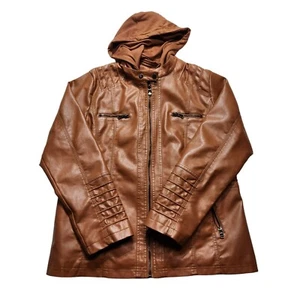 Tanming Womens Jacket Long Sleeve Front Full Zipper Leather Brown Size XXL Coat - Picture 1 of 9