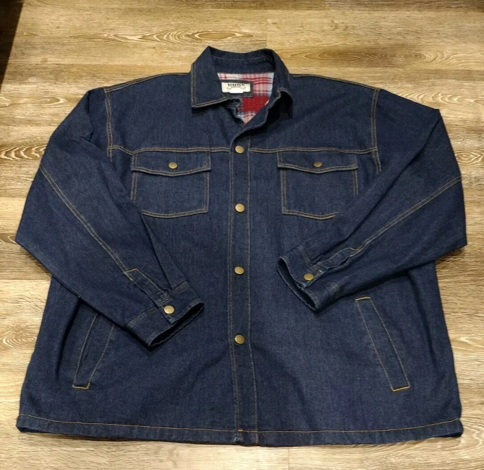 Vtg Duke Haband Denim Jacket Mens 2X Flannel Lined Chore Coat Snap Button - Image 1 of 4