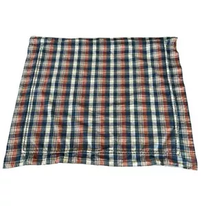 Tommy Hilfiger Plaid Euro Sham Blanket Stitch Embroidery Navy Blue 26 x 26 GUC - Picture 1 of 6