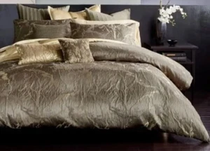DONNA KARAN SANCTUARY COLLECT 4pc  F/Q DUVET/STANDARD/LUMBAR  DECO MINK/GLOD NWT - Picture 1 of 9
