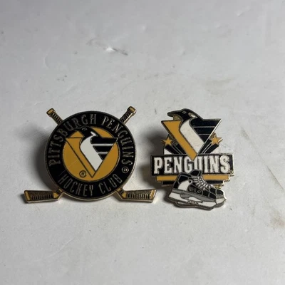 Vintage Pittsburgh Penguins Hockey Club NHL Enamel Pins By Peter David x2 - Image 1 of 2