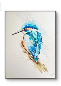 Original watercolour painting signed artwork By Elle Smith Art Of A Kingfisher - Picture 1 of 9