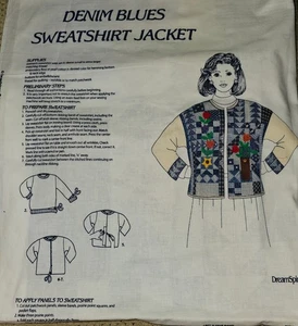 VIP Cranston "Denim Blues Sweatshirt Jacket" Fabric Panel DIY Cut & Sew NEW - Picture 1 of 7