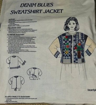 VIP Cranston "Denim Blues Sweatshirt Jacket" Fabric Panel DIY Cut & Sew NEW - Image 1 of 4