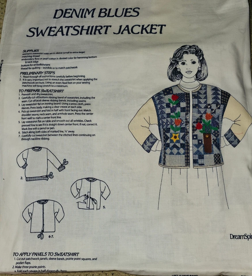 VIP Cranston "Denim Blues Sweatshirt Jacket" Fabric Panel DIY Cut & Sew NEW - Image 1 of 4